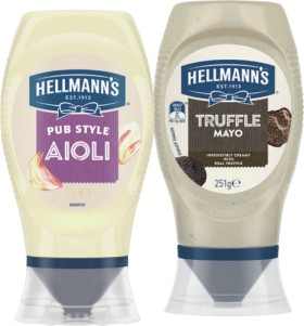 Hellmann%26rsquo%3Bs+Mayo+or+Garlic+Aioli+251-252g+or+Real+Mayo+235g+Selected+Varieties