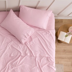 Blush-Pink-Cotton-Plain-Flannelette-Sheet-Set-by-Essentials on sale