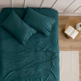 Dark-Green-Cotton-Plain-Flannelette-Sheet-Set-by-Essentials on sale