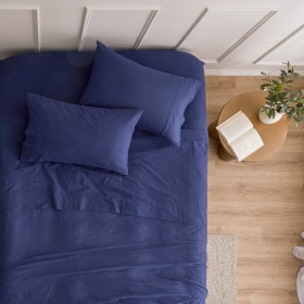 Navy-Cotton-Plain-Flannelette-Sheet-Set-by-Essentials on sale