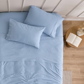Blue-Cotton-Plain-Flannelette-Sheet-Set-by-Essentials on sale