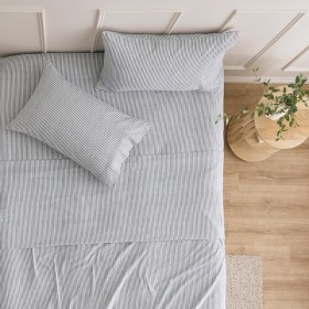 Charcoal-Stripe-Cotton-Printed-Flannelette-Sheet-Set-by-Habitat on sale