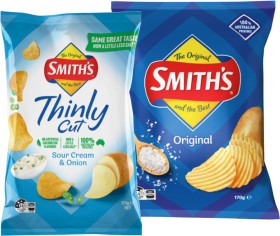Smith%26rsquo%3Bs+Crinkle+Cut+Chips+150%E2%80%91170g+or+Thinly+Cut+Chips+175g+Selected+Varieties