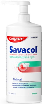NEW+Colgate+Savacol+-+Preoperative+Antiseptic+Mouth+and+Throat+Rinse+-+Mint+-+Alcohol+Free+-+1L+Bottles%2C+3-Pack