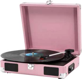 NEW+Techxtras+Suitcase+Turntable+with+Wireless+Speaker+-+Pink