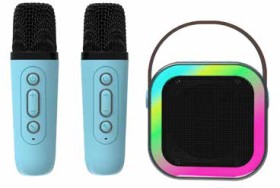 Laser+Mini+Karaoke+Speaker+with+2+Microphones+-+Blue
