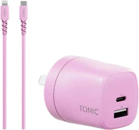 Tonic-20W-Dual-USB-A-and-USB-C-Wall-Charger-with-Lightening-to-USB-C-1m-Cable-Lilac on sale