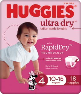 Huggies-Ultra-Dry-Nappies-18-Pack-Size-4 on sale