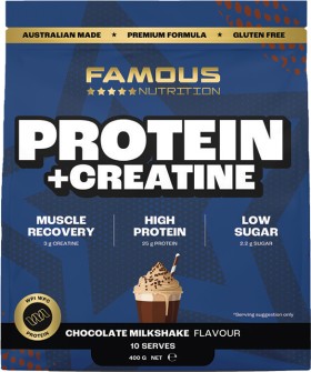 Famous-Nutrition-Protein-Creatine-Chocolate-Milkshake-Flavour-400g on sale