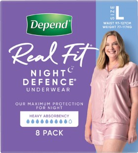 Depend-Real-Fit-Underwear-Night-Defence-Female-Large-8-Pack on sale