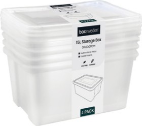 Storage-Boxes-15-Litre-Clear-4-Pack on sale