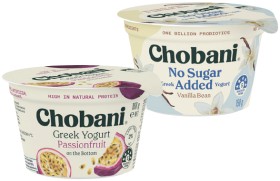 Chobani+Greek+Yogurt+160g+or+No+Sugar+Added+Vanilla+Bean+Greek+Yogurt+150g+Selected+Varieties