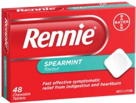 Rennie+Spearmint+Flavour+Indigestion+%26amp%3B+Heartburn+Tablets+48+Pack%2A%2A%2A