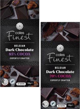 Coles-Finest-Belgian-Dark-Block-Chocolate-100g on sale