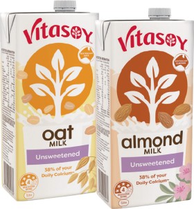 Vitasoy-Unsweetened-Oat-Milk-or-Almond-Milk-1-Litre on sale