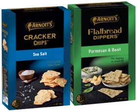 Arnotts-Cracker-Chips-Sourdough-Crisps-150g-or-Flatbread-Dippers-130g-Selected-Varieties on sale