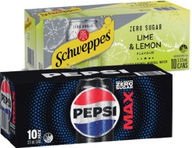 Pepsi-Solo-or-Schweppes-Infused-Natural-Mineral-Water-10x375mL-Selected-Varieties on sale