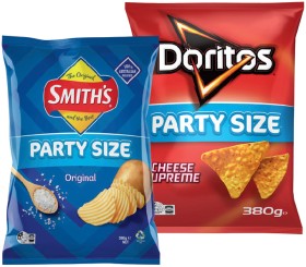 Doritos-Corn-Chips-Smiths-Crinkle-Cut-380g-or-Red-Rock-Deli-Chips-Party-Size-290g-Selected-Varieties on sale