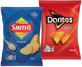 Doritos-Corn-Chips-Smiths-Crinkle-Cut-Chips-or-Twisties-45g-Selected-Varieties on sale