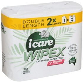 Icare+Wipex+100%25+Recycled+Double+Length+Paper+Towel+3+Ply+2+Pack
