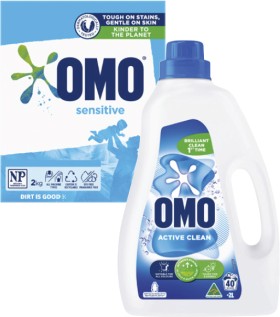 Omo-Laundry-Liquid-2-Litre-or-Powder-2kg on sale