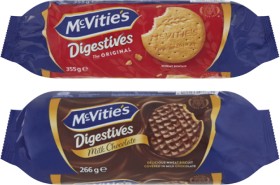 McVities-Digestives-Plain-or-Chocolate-Biscuits-266g-355g on sale