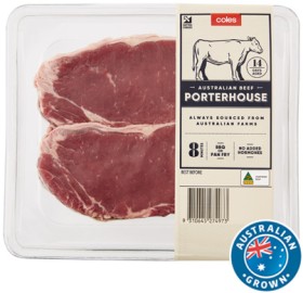 Coles-Australian-No-Added-Hormones-Beef-Porterhouse-Steak-2-Pack-450g on sale