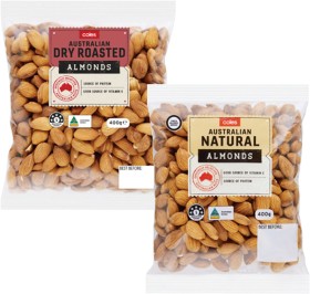 Coles-Dry-Roasted-Natural-or-Smoked-Almonds-400g-Pack on sale