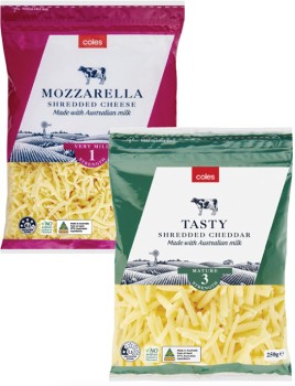 Coles-Shredded-Cheese-250g on sale
