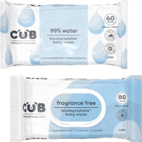 Cub-Fragrance-Free-or-Lightly-Scented-Baby-Wipes-80-Pack-or-Water-Wipes-60-Pack on sale