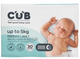 Cub-Unisex-Nappies-Newborn-Size-1-30-Pack on sale