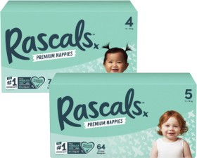 Rascals-Premium-Jumbo-Nappies-54-Pack-108-Pack on sale