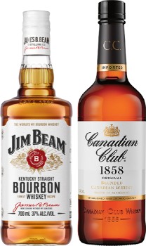 Jim-Beam-White-Label-Bourbon-or-Canadian-Club-Whisky-700mL on sale