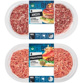Woolworths+Australian+Angus%2C+Chuck+%26amp%3B+Brisket+or+Steakhouse+1%2F4+Pound+Beef+Burger+Varieties+454g+Pk+4
