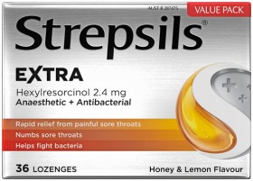 Strepsils-Extra-Anaesthetic-Antibacterial-Honey-Lemon-Flavour-36-Lozenges on sale