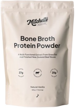 NEW-Mitchells-Nutrition-Bone-Broth-Protein-Powder-Vanilla-500g on sale