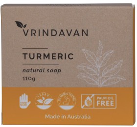 NEW-Vrindavan-Natural-Turmeric-Soap-110g on sale