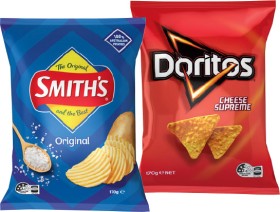 Doritos+Corn+Chips%2C+Smith%26rsquo%3Bs+Crinkle+Cut+150-170g+or+Smith%26rsquo%3Bs+Thinly+Cut+Chips+175g+Selected+Varieties