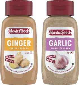 MasterFoods-Finely-Crushed-Garlic-280g-Ginger-or-Chopped-Onion-270g-Squeeze-Bottle on sale