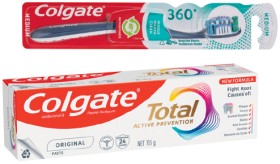 Colgate+360%26deg%3B+Toothbrush+1+Pack+or+Total+Base+Toothpaste+115g+Selected+Varieties