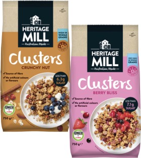 Heritage-Mill-Muesli-or-Clusters-750g on sale