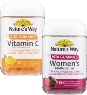 Natures-Way-Adult-Vita-Gummies-Womens-Multivitamin-100-Pack-or-Vitamin-C-120-Pack on sale