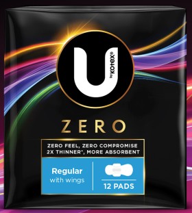 NEW+U+by+Kotex+Zero+Pads+with+Wings+Regular+12+Pack+or+Super+10+Pack