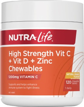 Nutra-Life-High-Strength-Vit-C-Vit-D-Zinc-Chewables-120-Tablets on sale