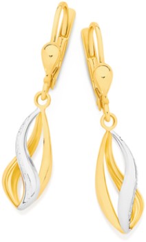 9ct-Gold-Two-Tone-Pointed-Twist-Leverback-Earrings on sale