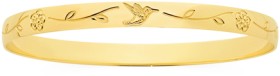 9ct-Gold-65mm-Solid-Bangle-with-Birds-and-Flowers-Engraved on sale
