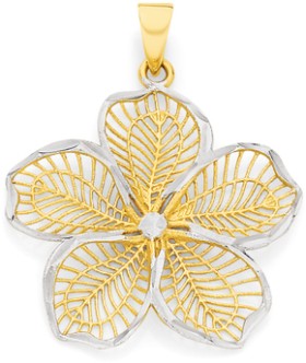 9ct+Gold+Two+Tone+Flower+Pendant