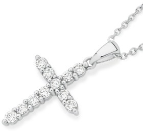 Alora+10ct+White+Gold+1%2F2+Carat+TW+Lab+Grown+Diamond+Cross+Pendant
