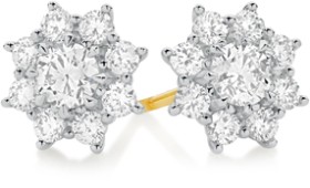 Alora+10ct+Gold+1+Carat+TW+Lab+Grown+Diamond+Flower+Cluster+Stud+Earrings