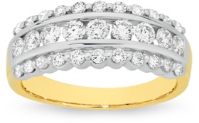 Alora+10ct+Gold+1+Carat+TW+Lab+Grown+Diamond+Three+Row+Band